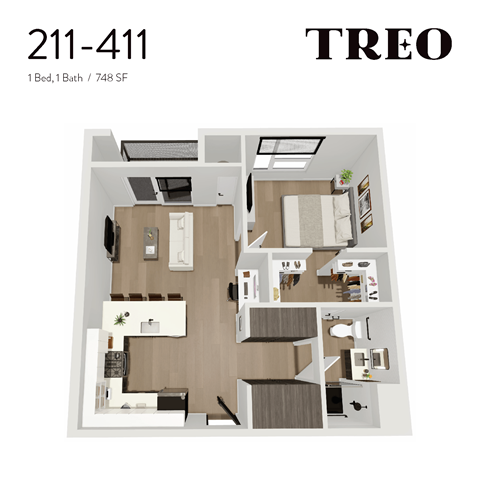 Floor plan for 1 bed, 1 bath